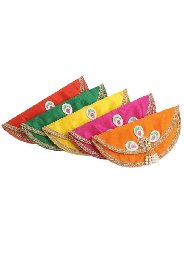 Multicolor Premium Cotton Silk Shagun Cash Envelopes Handcrafted Beaded Clutch Style Envelops Pack of 5 - Indya