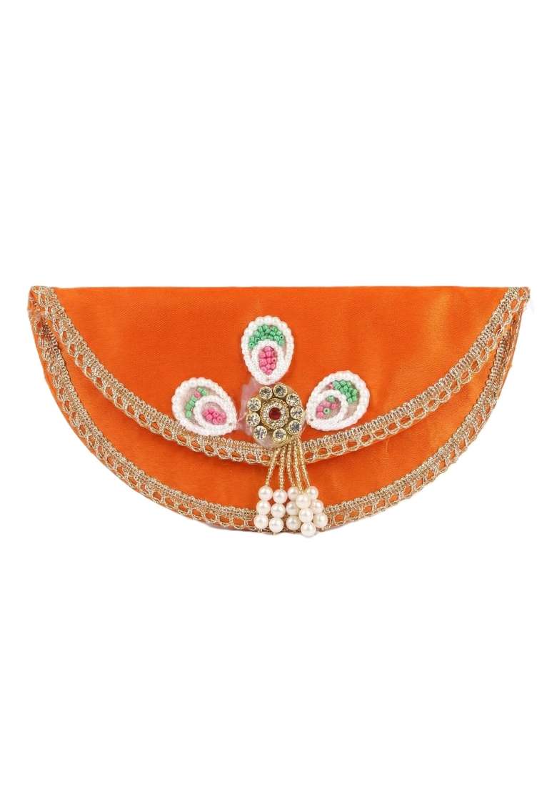 Multicolor Premium Cotton Silk Shagun Cash Envelopes Handcrafted Beaded Clutch Style Envelops Pack of 5 - Indya