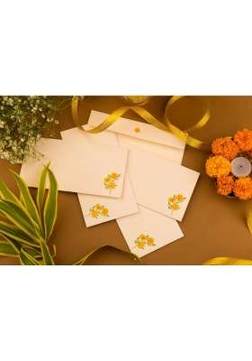 Be Stories Marigold Print 190 GSM Rectangle Shape Cash Envelopes Shagun Lifafa for Gifting Money Pack of 5