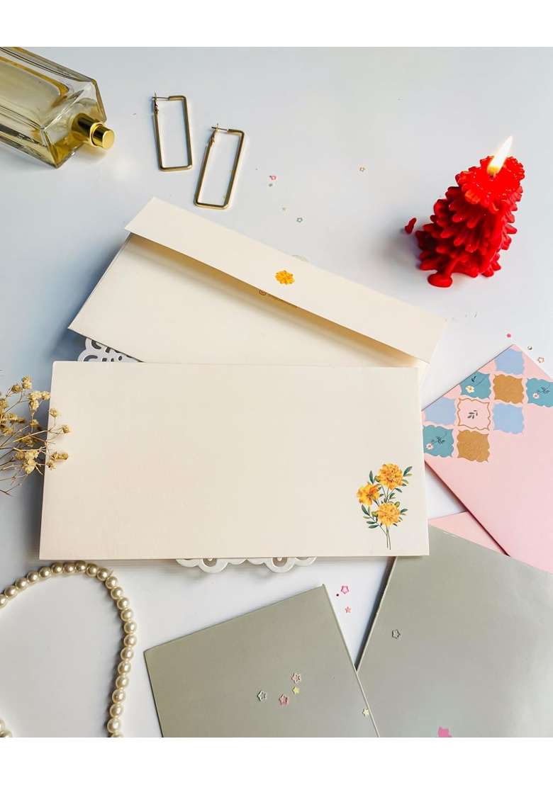 Be Stories Marigold Print 190 GSM Rectangle Shape Cash Envelopes Shagun Lifafa for Gifting Money Pack of 5 - Indya