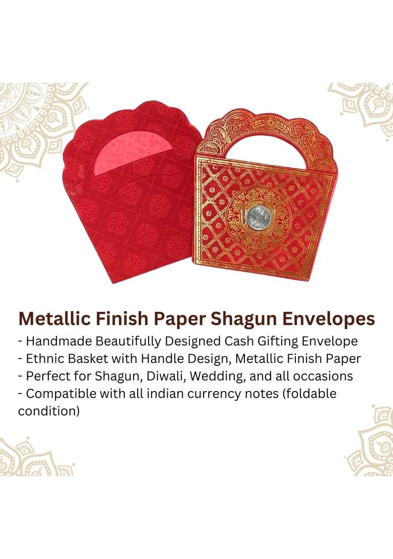 Vanya Creations Basket Look Metallic Paper Designer Shagun Envelope with Coin for Gifting Cash Sagan Pack of 100 - Indya