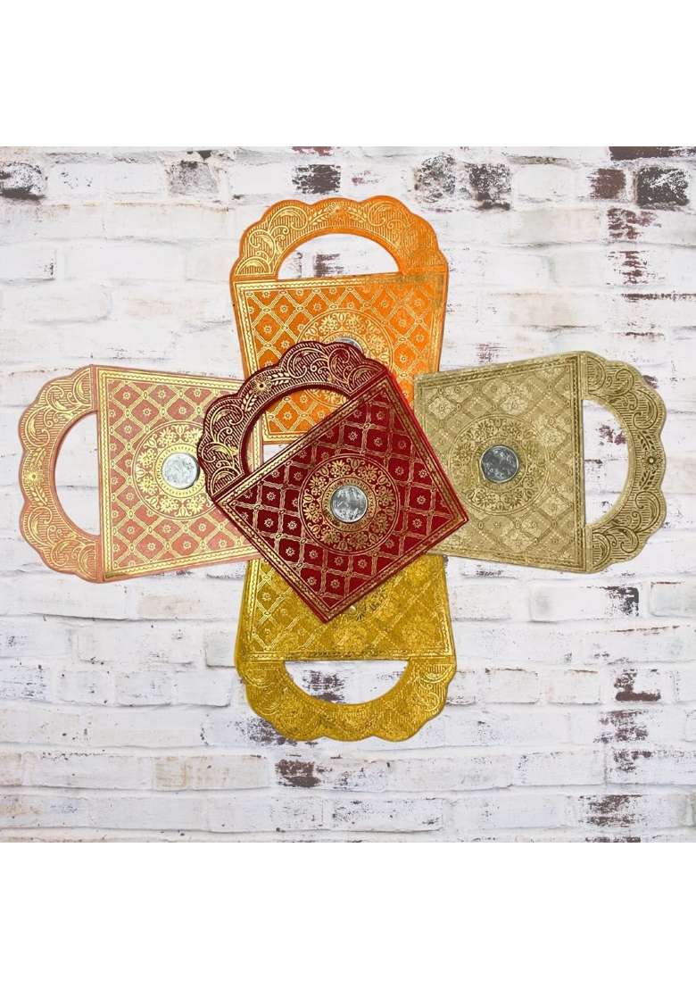 Vanya Creations Basket Look Metallic Paper Designer Shagun Envelope with Coin for Gifting Cash Sagan Pack of 100 - Indya