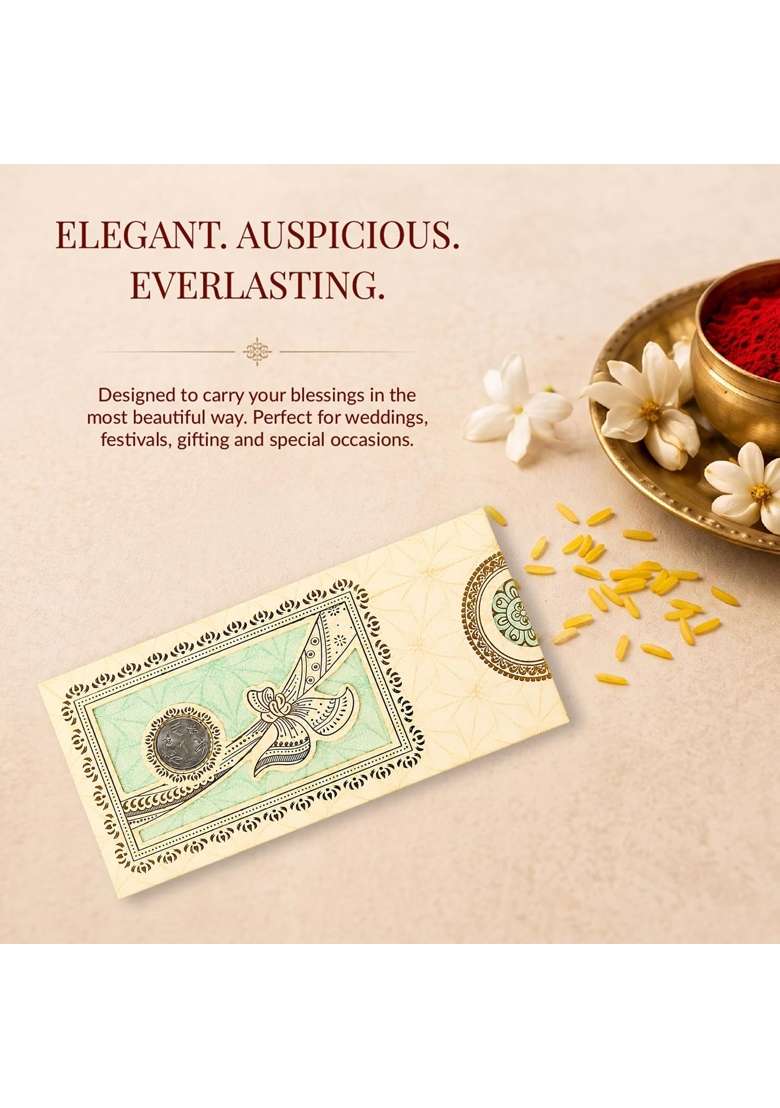 DEV Sanket Sage Green and Gold Floral Vine Medallion Shagun Money Envelopes for Cash Gift Cards Pack of 5 - Indya