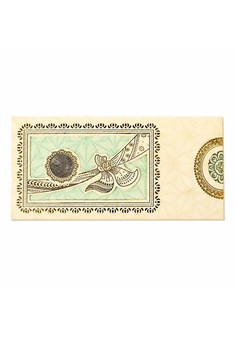 DEV Sanket Sage Green and Gold Floral Vine Medallion Shagun Money Envelopes for Cash Gift Cards Pack of 5