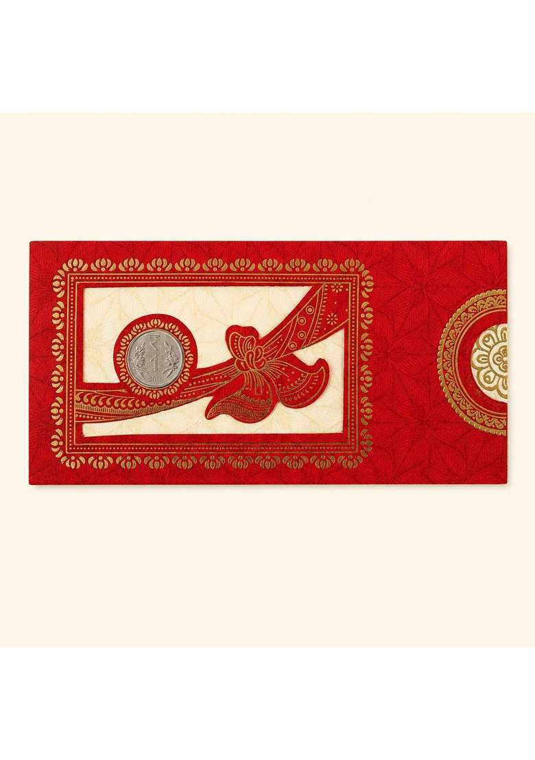 DEV Sanket Red and Gold Floral Vine Medallion Shagun Money Envelopes for Cash Gift Cards Pack of 5 - Indya