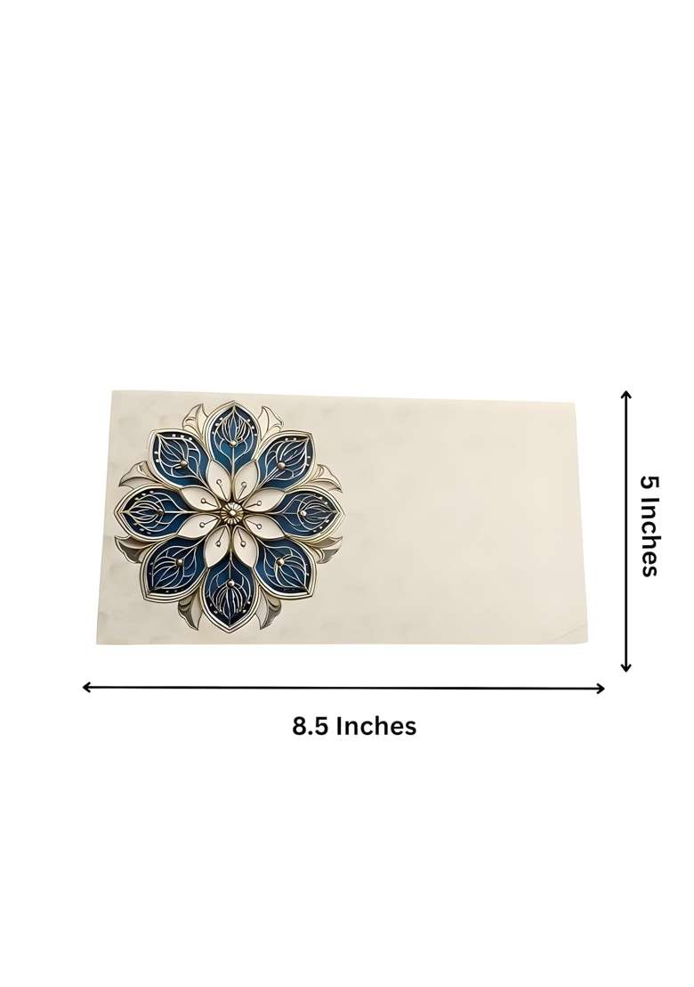 Nayashi Shagun Envelopes for Wedding Blue and Gold Floral Mandala Design Set of 20 - Indya