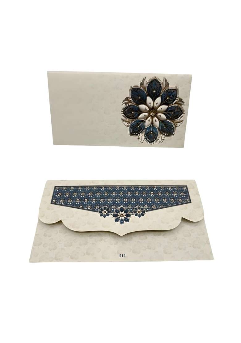 Nayashi Shagun Envelopes for Wedding Blue and Gold Floral Mandala Design Set of 20 - Indya