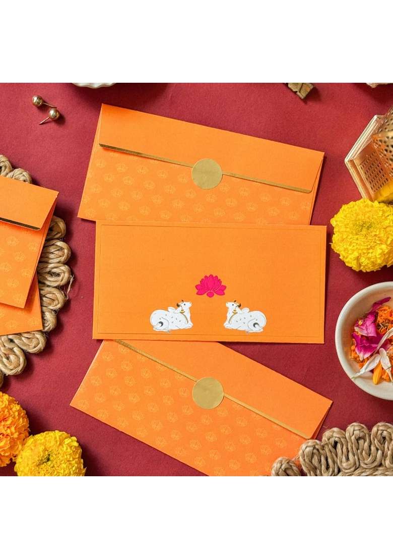 Be Stories the Indian Pichwai 190 GSM Rectangle Shape Cash Envelopes Shagun Lifafa for Gifting Money Pack of 10 - Indya