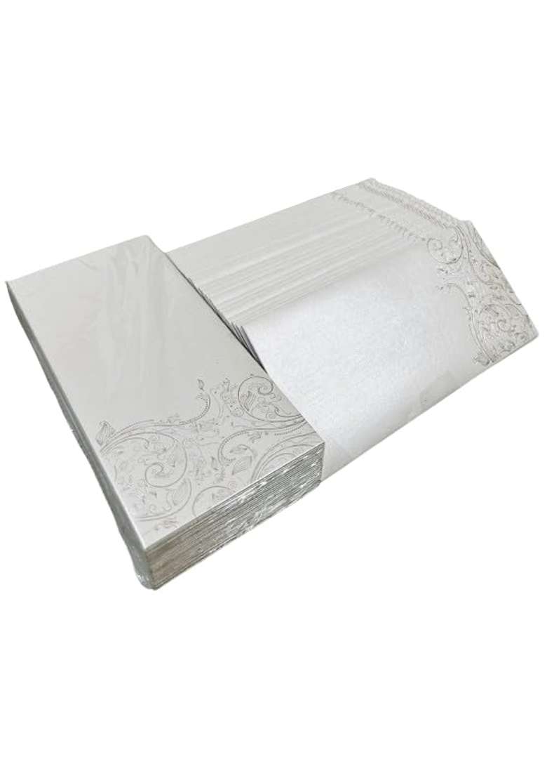 Blessings Gift Money Shagun Envelopes Silver Foil on Scented Metallic Paper Set of 100 - Indya
