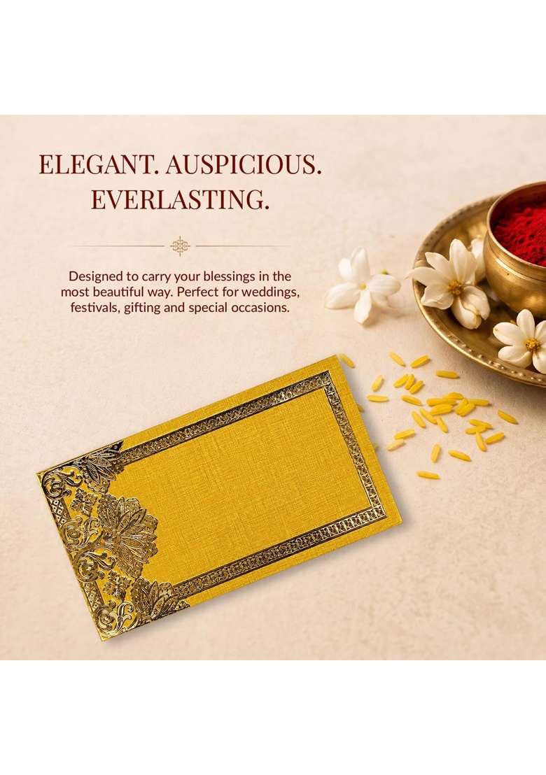 DEV Sanket Decorative Money Envelope Gold Floral Shagun Envelope for Cash Gifts Weddings Festivals Pack of 5 - Indya