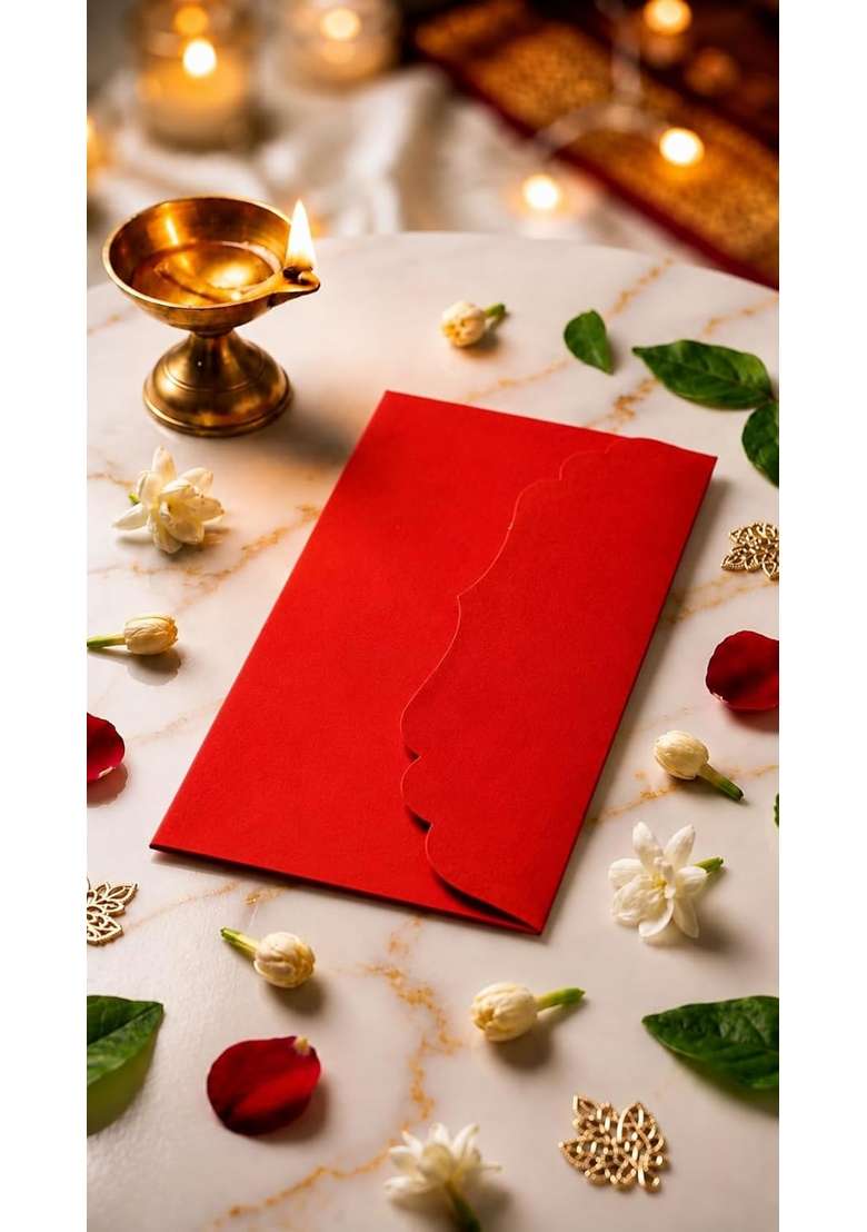 Premium Red Money and Shagun Envelopes with White Laser Cut Om Mandala Design for Wedding Birthday Pack of 40 - Indya