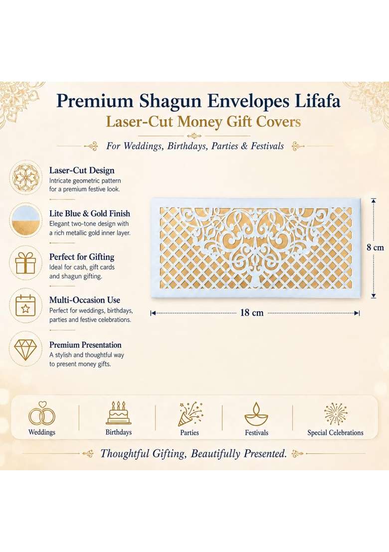 Izels Premium Shagun Envelopes Lifafa Laser Cut Money Gift Covers for Weddings Birthdays Pack of 30 - Indya