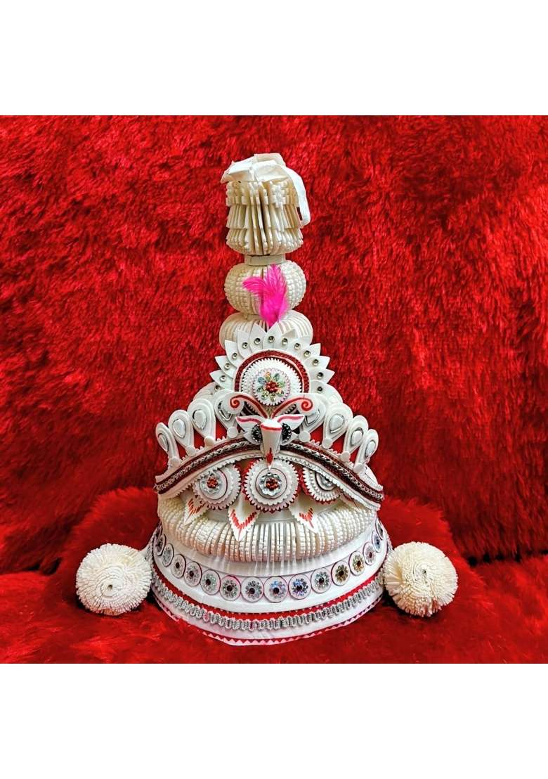Pujadukaan White Topor Mukut of Groom and Bride Set for Bengali Wedding Classic - Indya