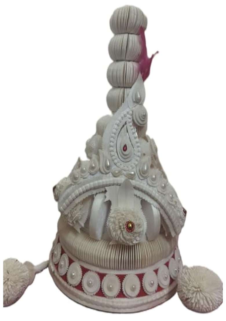 White Premium Bengali Wedding Topor for Groom Traditional Sholapith Handmade - Indya