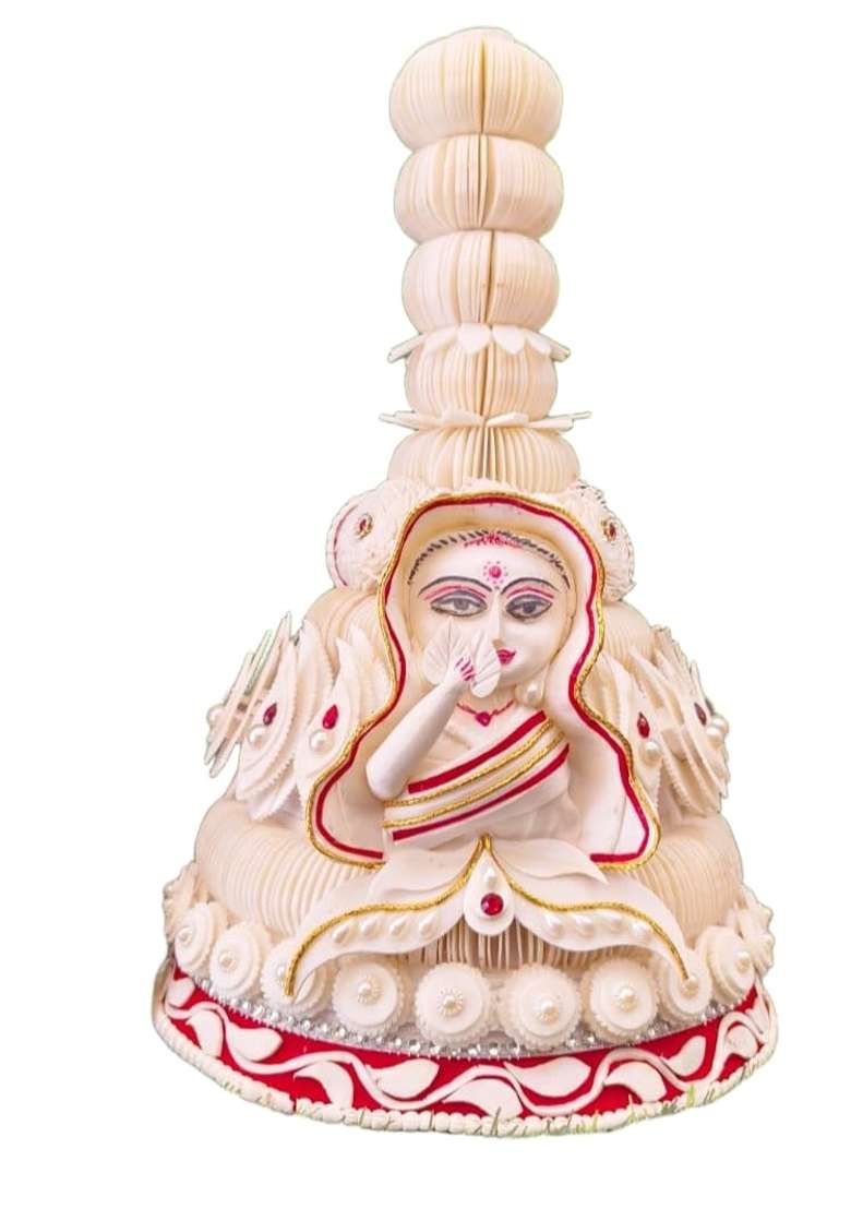 White Elite Bengali Wedding Topor for Groom Traditional Shola Pith Handmade Bridal Topor - Indya