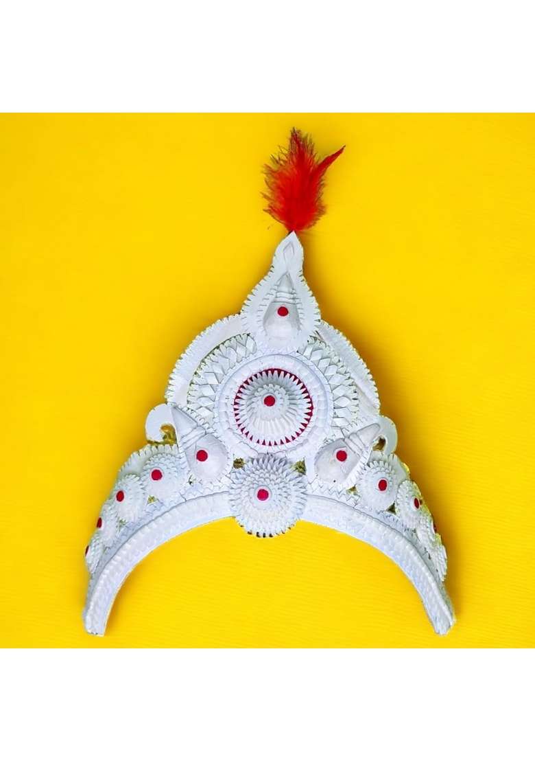 Pujadukaan Topor Mukut Set for Bengali Wedding Premium White NB - Indya
