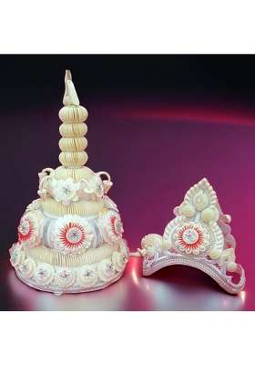 White Pujadukaan Topor Mukut of Groom and Bride Set for Bengali Wedding Classic Rajmukut