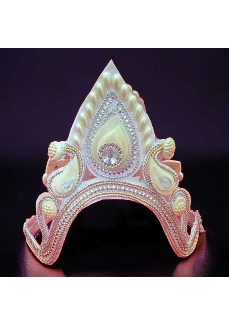 White Pujadukaan Topor Mukut of Groom and Bride Set for Bengali Wedding Classic Rajmukut - Indya