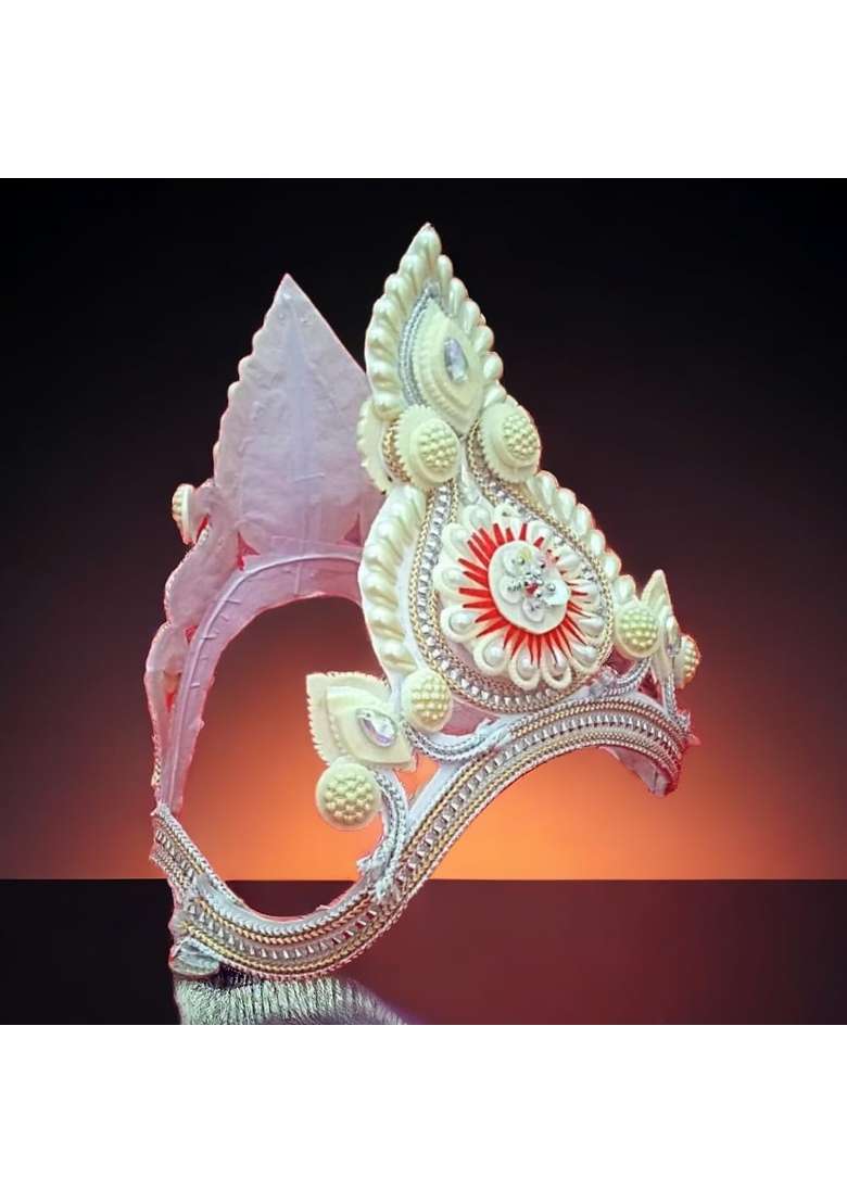 White Pujadukaan Topor Mukut of Groom and Bride Set for Bengali Wedding Classic Rajmukut - Indya