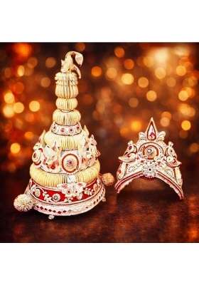 Bengali Wedding Topor and Patashi Set White and Red Detailing Shola Mukut Set