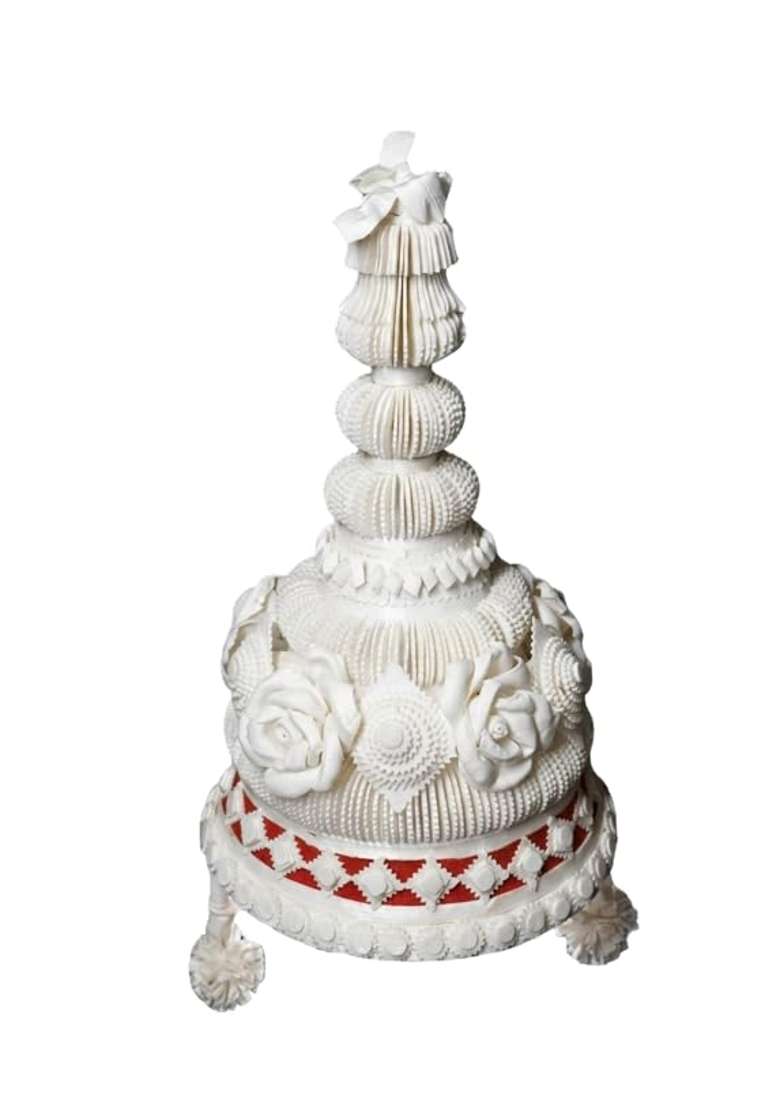 White Premium Bengali Wedding Topor for Groom Traditional Sholapith Handmade - Indya