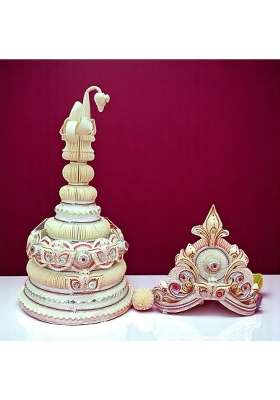 Pujadukaan Red Designer Topor Mukut for Bengali Wedding Butterfly Design Ultra Lite Natural Shola Topor
