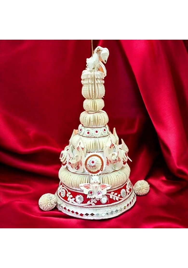 Pujadukaan Designer Topor Mukut Set for Bengali Wedding Velvet Touch Design Ultra Lite Natural Shola Topor - Indya