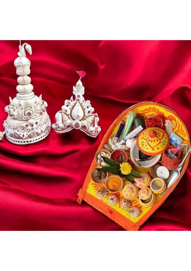 Pujadukaan Topor Mukut for Bengali Wedding and Boron Dala Full Set Complete Package - Indya