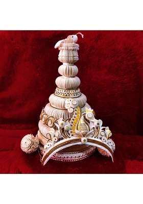 Pujadukaan White Premium Bengali Wedding Topor Mukut Set for Bride and Groom