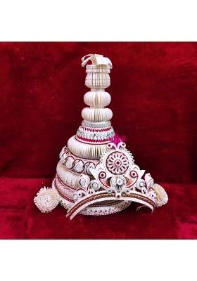 Pujadukaan White Premium Bengali Wedding Topor Mukut Set for Bride and Groom
