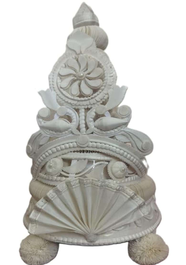 White Premium Bengali Wedding Topor for Groom Traditional Sholapith Handmade - Indya