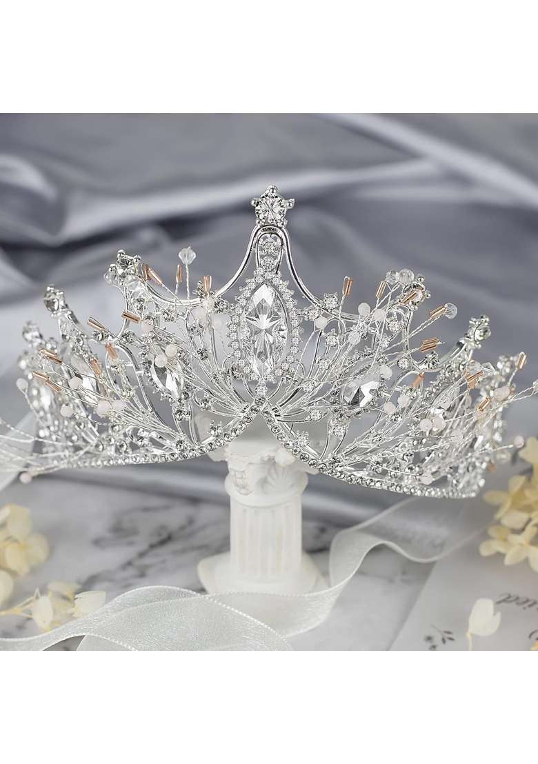 Yolmina Baroque Queen Crown Rhinestone Wedding Tiaras and Crown for Bride Handmade Crystal Headband Tiara - Indya