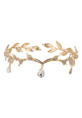 Zoomella Forehead Chain Headband Crystal Crown for Hair Jewelry Ornament Gold