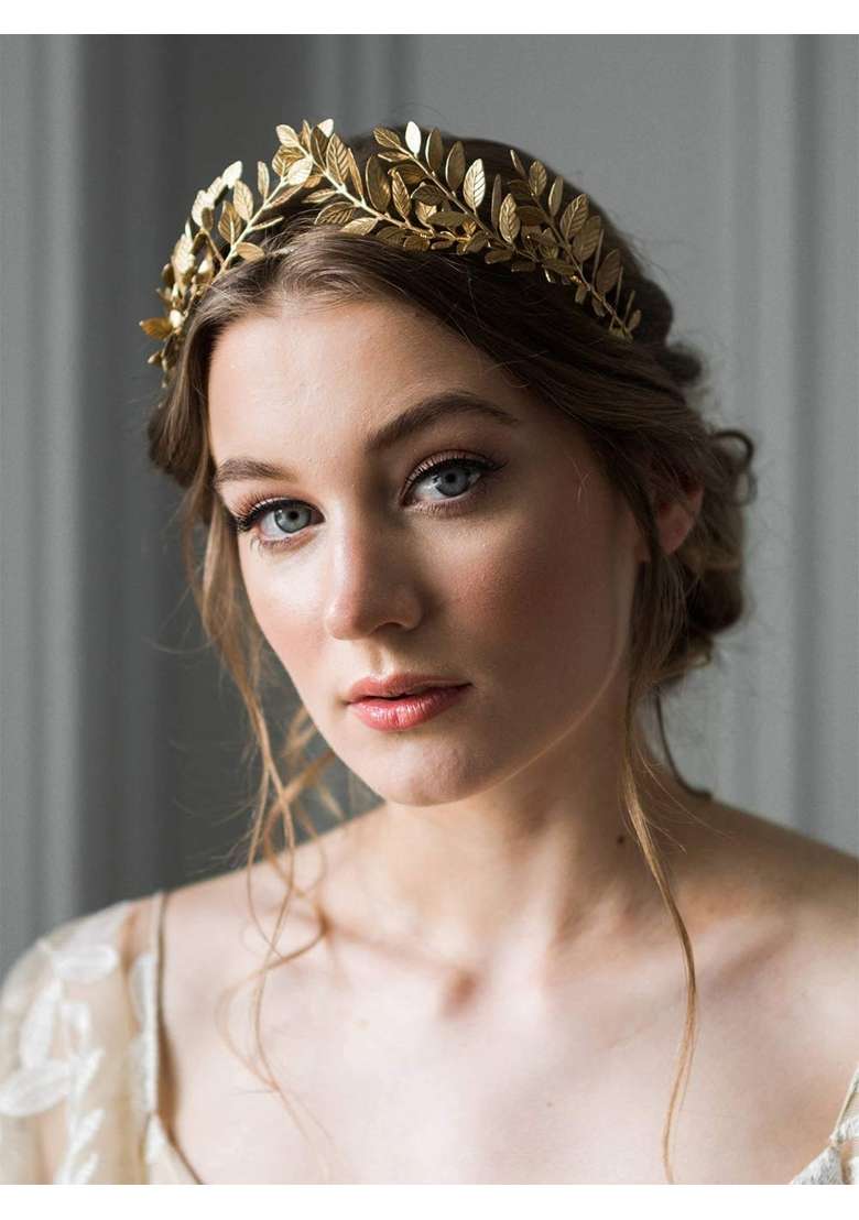 Sither Bridal Gold Leaf Crown Headband Olive Leaves Tiara Headpiece for Wedding Party Prom Halloween Festival - Indya