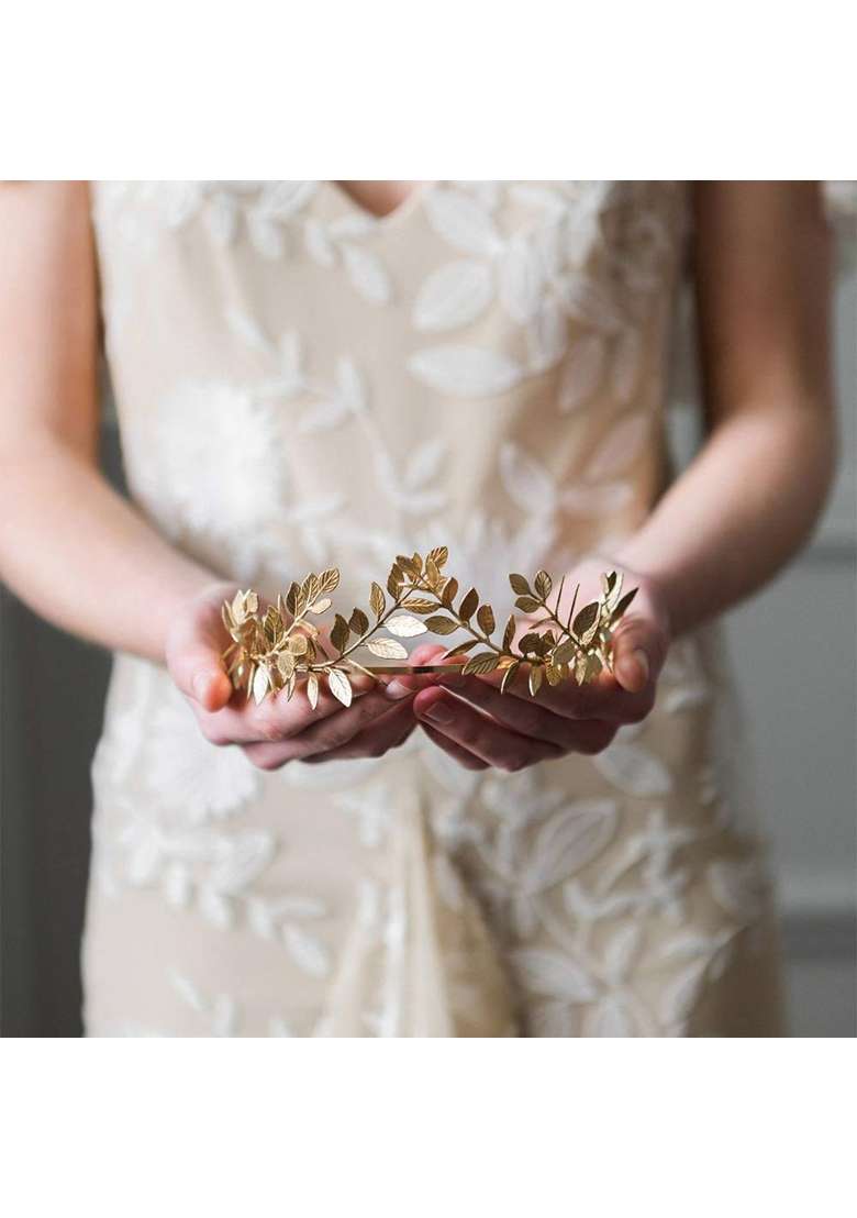 Sither Bridal Gold Leaf Crown Headband Olive Leaves Tiara Headpiece for Wedding Party Prom Halloween Festival - Indya