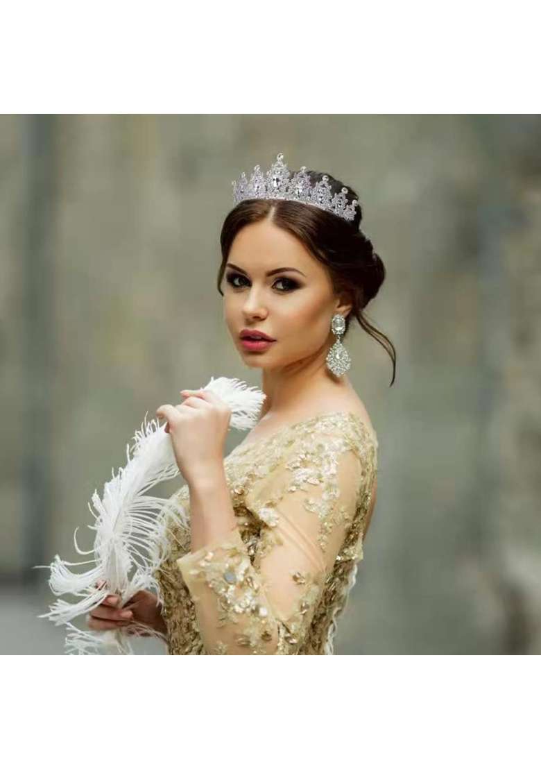 Lovelyshop Silver Royal Diamond Queen Wedding Alloy Tiara Headband - Indya