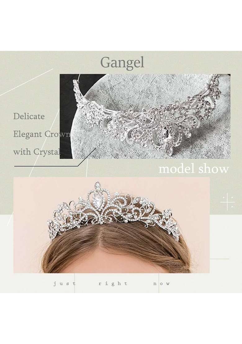 Gangel Silver Baroque Rhinestone Crowns Vintage Hair Comb Sliver Tiaras with Crystal Crown Hair Accessories - Indya