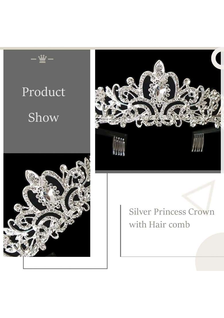 Gangel Silver Baroque Rhinestone Crowns Vintage Hair Comb Sliver Tiaras with Crystal Crown Hair Accessories - Indya