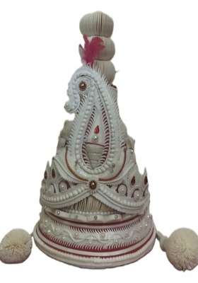 White Premium Bengali Wedding Topor for Groom Traditional Sholapith Handmade