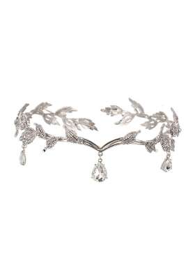 Jazzy Pearls Forehead Chain Headband Crystal Crown for Hair Jewelry Ornament Silver