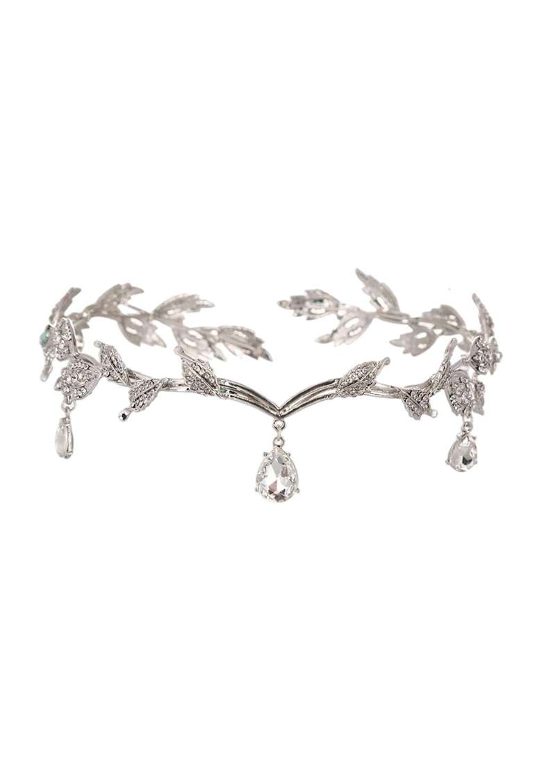 Jazzy Pearls Forehead Chain Headband Crystal Crown for Hair Jewelry Ornament Silver - Indya