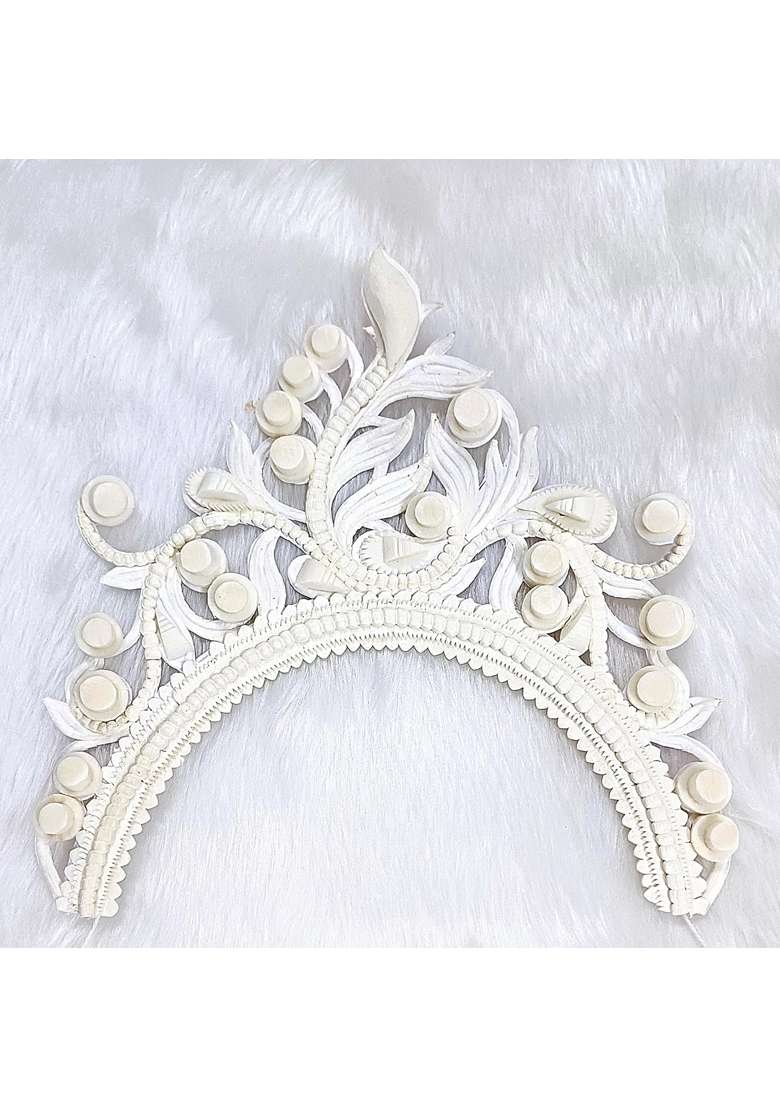 Bengcraft Women Bengali Style Bridal Crown Biyer Mukut White Shola Hair Accessories for Marriage and Weddings - Indya