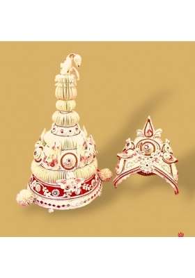 Bells and Glitters Topor Mukut for Bengali Wedding Red and White Design