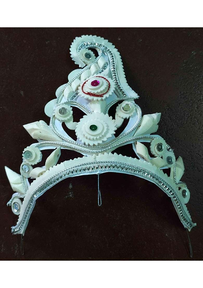 Bengal Handicrafts and Handlooms White Designer Ultra Lite Natural Shola and Mukut with Shola Garland - Indya