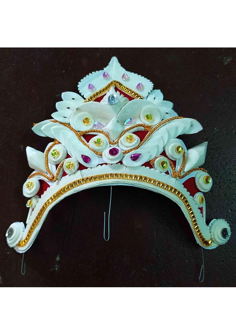 Bengal Handicrafts and Handlooms White Designer Ultra Lite Natural Shola and Mukut with Shola Garland - Indya