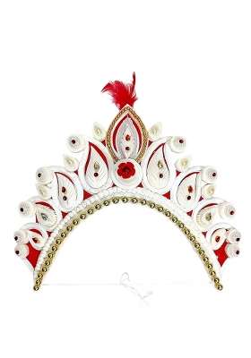 Bengcraft Bengali Wedding Bridal Shola Mukut for Bride Womens Traditional White Sola Mutuk Hair Accessories