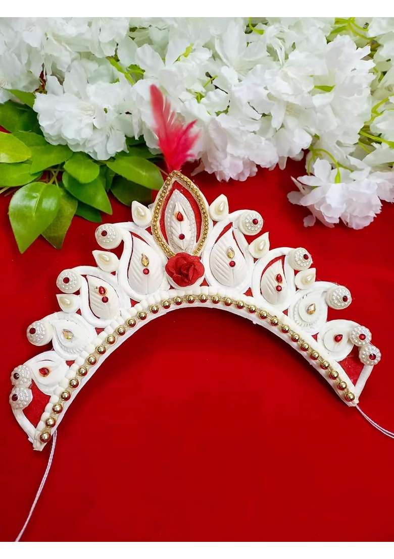 Bengcraft Bengali Wedding Bridal Shola Mukut for Bride Womens Traditional White Sola Mutuk Hair Accessories - Indya
