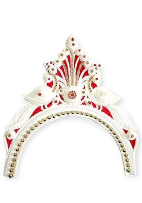 Bengcraft Womens Bengali Bridal Biyer Mukut for Bride Dulhans Exclusive White and Red Shola Crown Hair