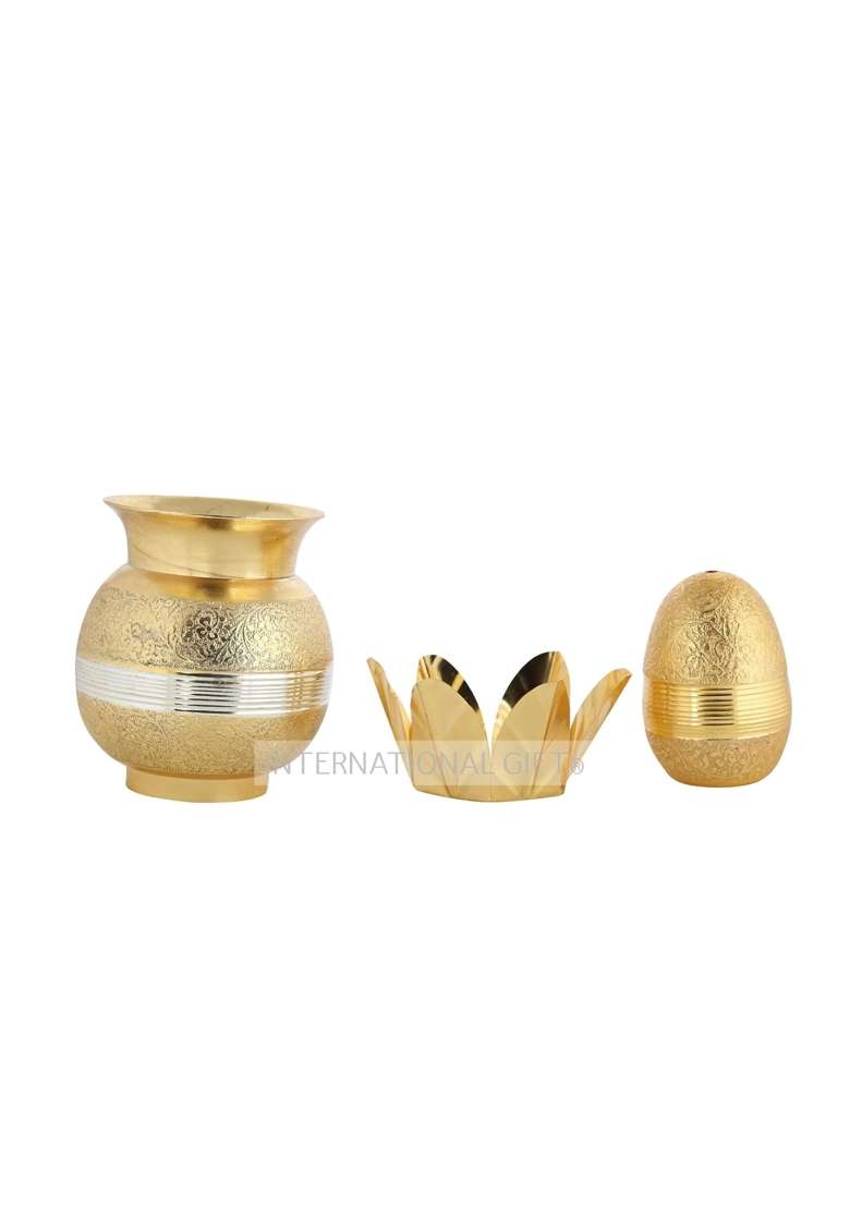 International Gift Gold Plated Brass Mangal Kalash with Coconut 22 CM - Indya
