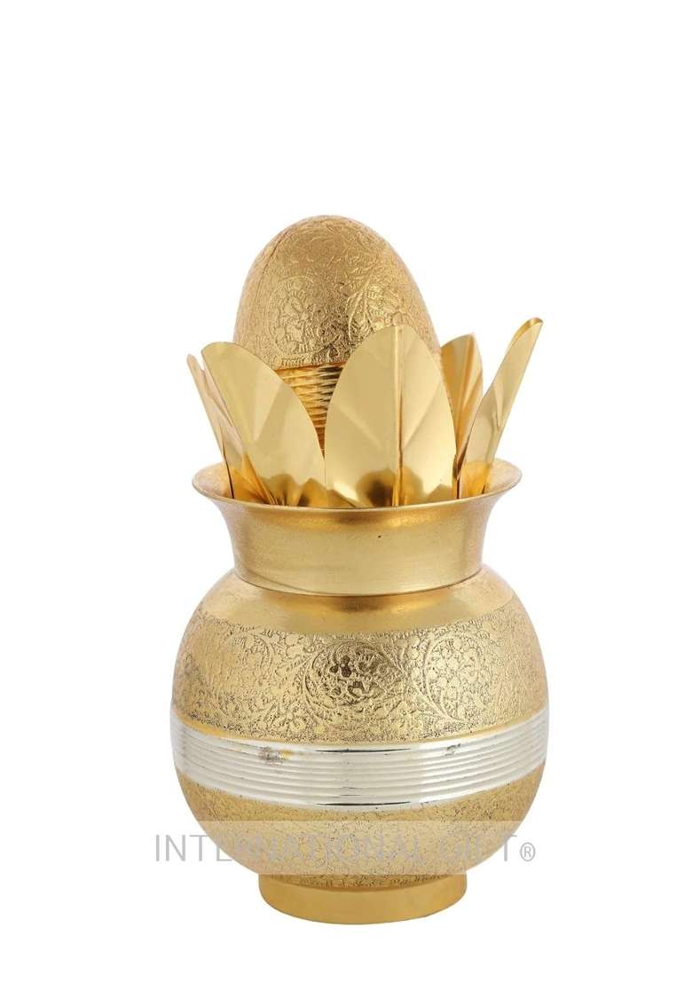 International Gift Gold Plated Brass Mangal Kalash with Coconut 22 CM - Indya